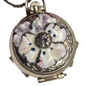 Coro Floral 10K Y Gold Plate 4 Pictures Locket Necklace Pendant With Crystal